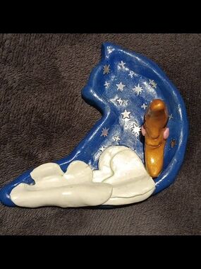 Handmade Polymer Clay Cat & Sleeping Moon Jewelry Tray  Whimsical Ring Holder!